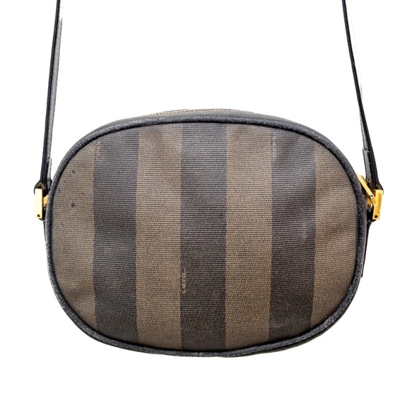 FENDI Vintage Pequin PatternCrossbody Shoulder Bag – Brown Striped Canvas - Picture 3 of 13